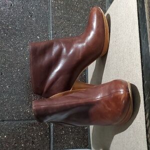 VINTAGE RETRO FOSSIL ALLISON BROWN TWO TONE HEELED BOOTS SIZE 8.5 LEATHER